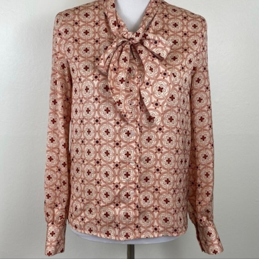 Anthropologie Avec Les Filles Tie Neck Blouse - Red Cream - Size M